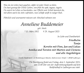 Anzeige von Anneliese Buddemeier 
