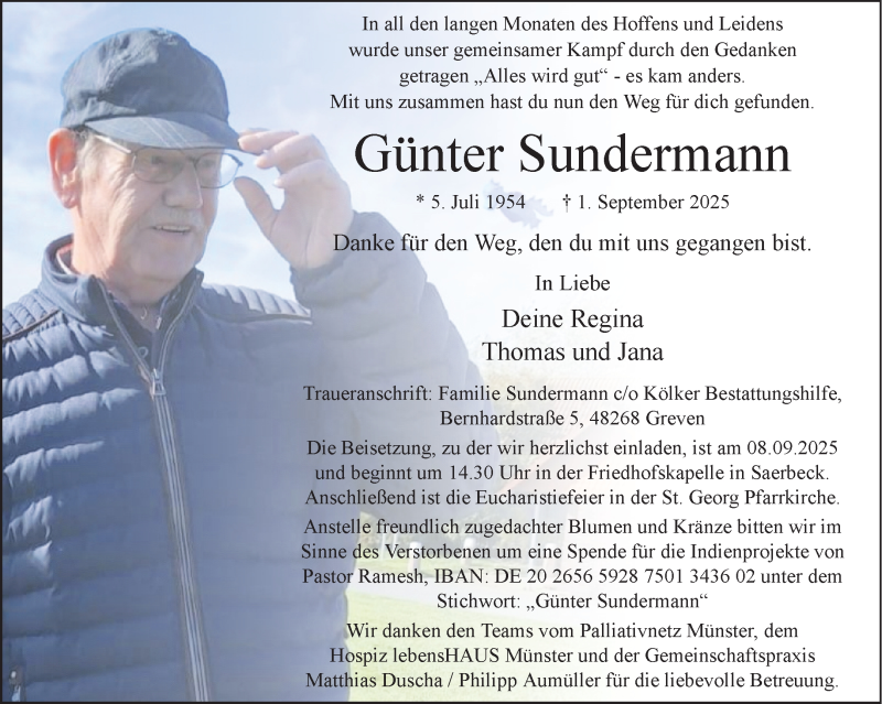  Traueranzeige für Günter Sundermann vom 06.09.2025 aus 