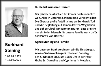 Anzeige von Burkhard Stening 