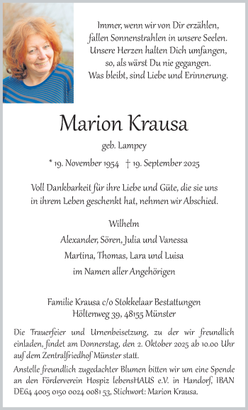 Anzeige von Marion Krausa 