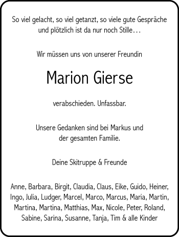 Anzeige von Marion Gierse 