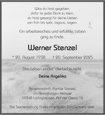 Anzeige von Werner Stenzel 