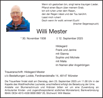 Anzeige von Willi Mester 