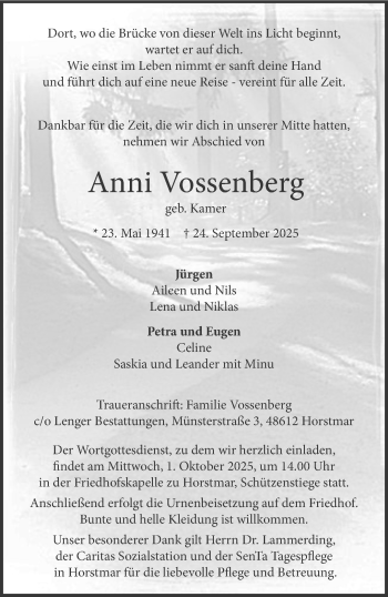 Anzeige von Anni Vossenberg 