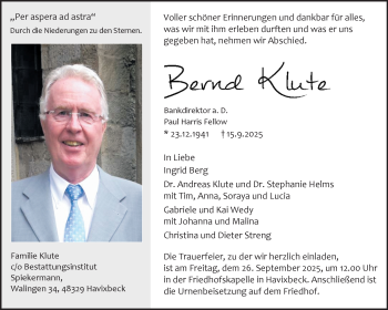 Anzeige von Bernd Klute 