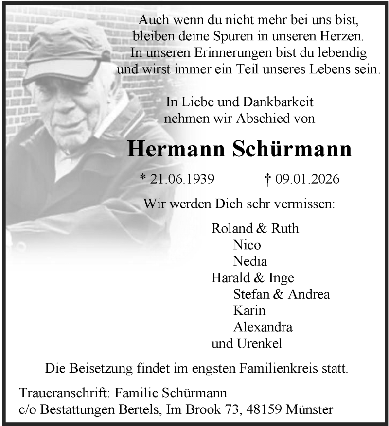  Traueranzeige für Hermann Schürmann vom 17.01.2026 aus 