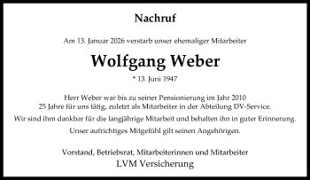 Anzeige von Wolfgang Weber 