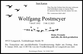 Anzeige von Wolfgang Postmeyer 