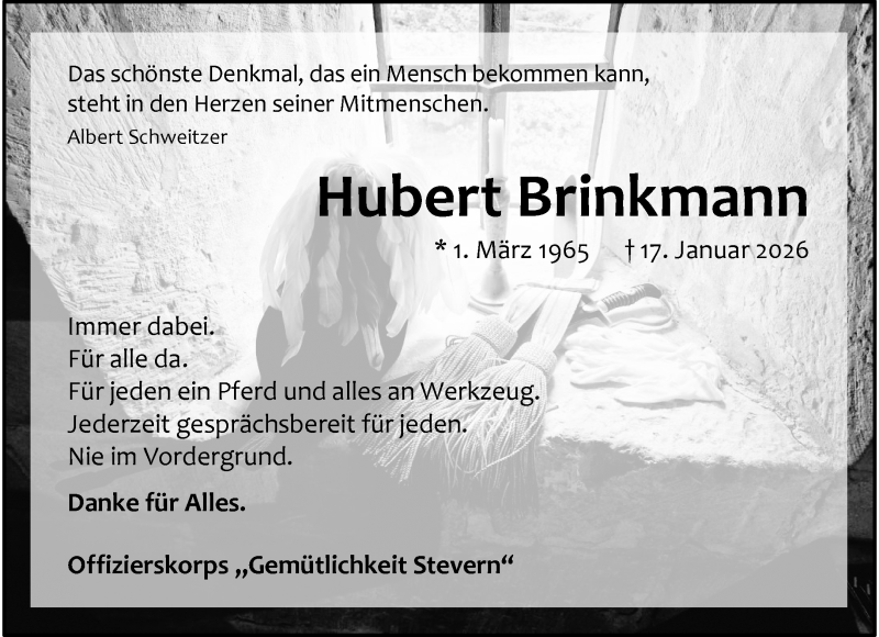  Traueranzeige für Hubert Brinkmann vom 24.01.2026 aus 
