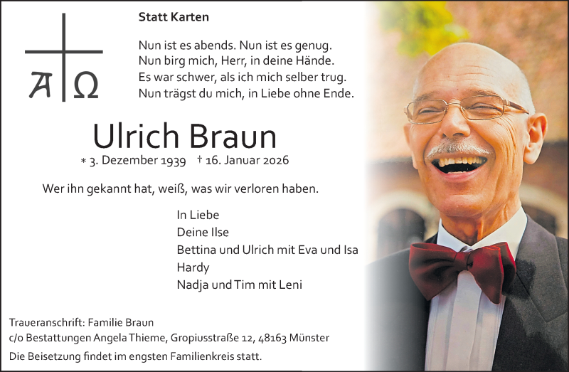  Traueranzeige für Ulrich Braun vom 24.01.2026 aus 