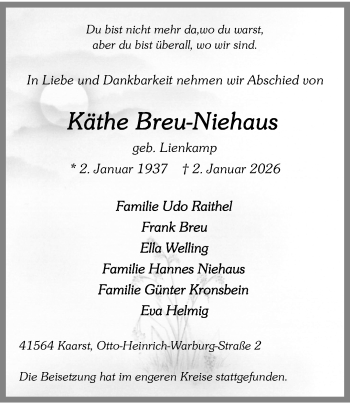 Anzeige von Käthe Breu-Niehaus 