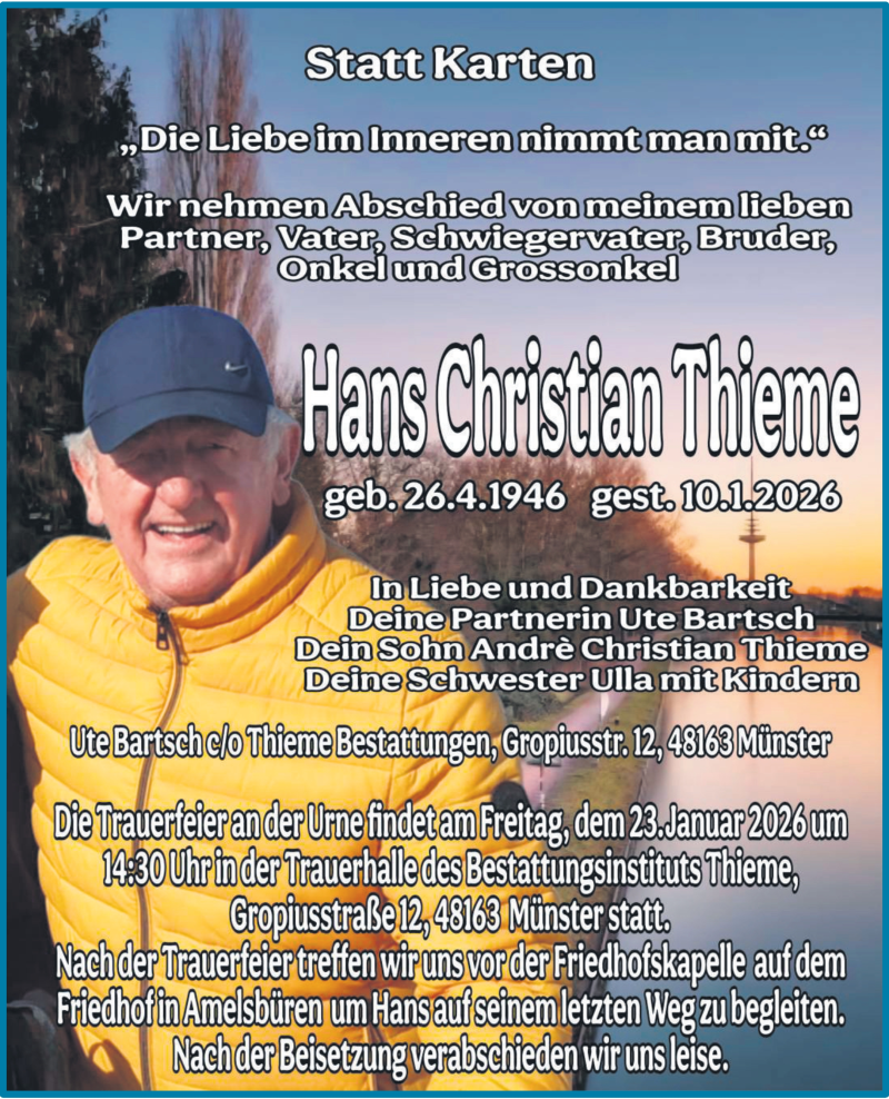  Traueranzeige für Hans Christian Thieme vom 17.01.2026 aus 