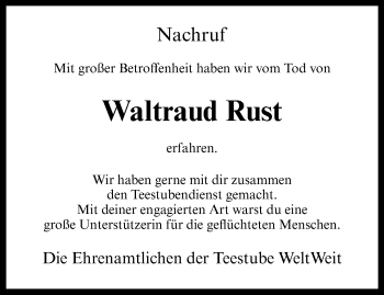 Anzeige von Waltraud Rust 