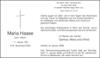 Anzeige von Maria Haase 