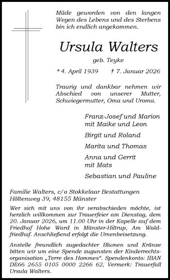 Anzeige von Ursula Walters 