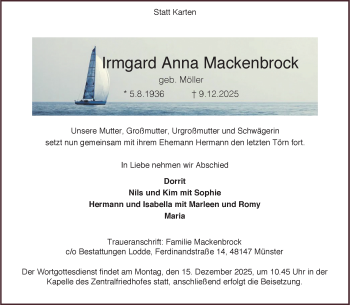 Anzeige von Irmgard Anna Mackenbrock 