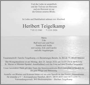 Anzeige von Heribert Teigelkamp 