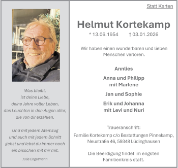 Anzeige von Helmut Kortekamp 