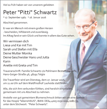 Anzeige von Peter Schwartz 