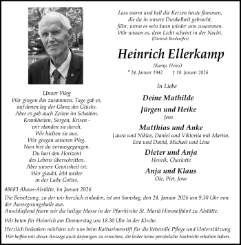 Anzeige von Heinrich Ellerkamp 