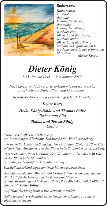 Anzeige von Dieter König 