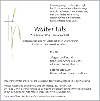 Anzeige von Walter Hils 