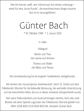 Anzeige von Günter Bach 