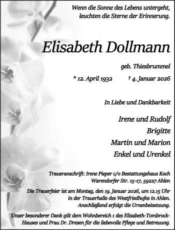 Anzeige von Elisabeth Dollmann 