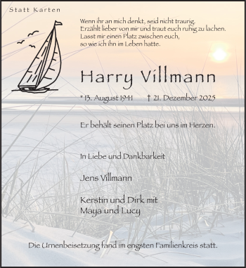 Anzeige von Harry Villmann 