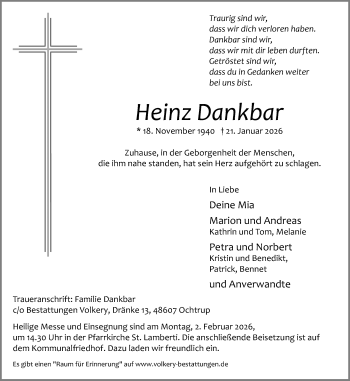 Anzeige von Heinz Dankbar 