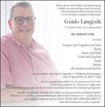 Anzeige von Guido Langczik 