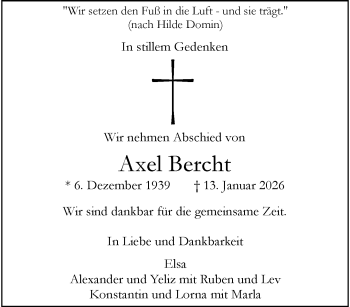 Anzeige von Axel Bercht 