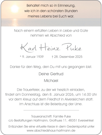Anzeige von Karl Heinz Puke 