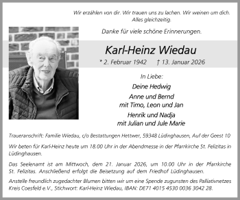 Anzeige von Karl-Heinz Wiedau 