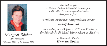 Anzeige von Margret Böcker 