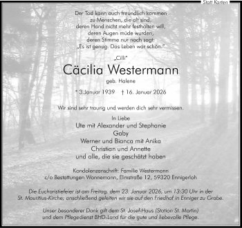 Anzeige von Cäcilia Westermann 