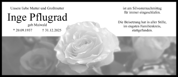 Anzeige von Inge Pflugrad 
