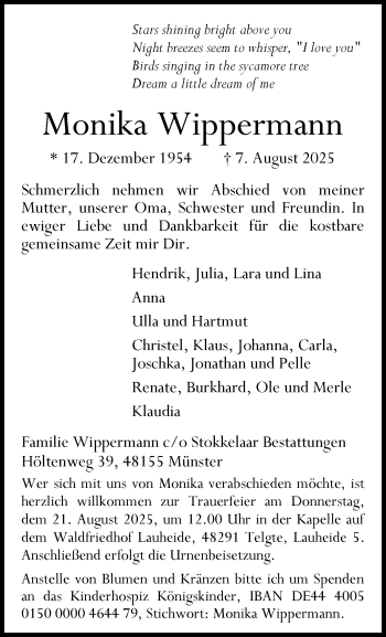 Anzeige von Monika Wippermann 