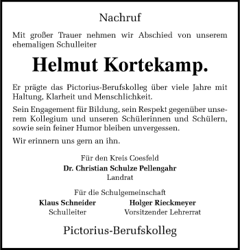Anzeige von Helmut Kortekamp 