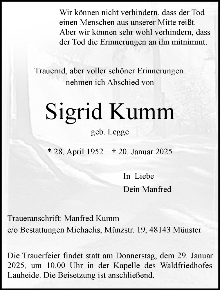  Traueranzeige für Sigrid Kumm vom 24.01.2026 aus 