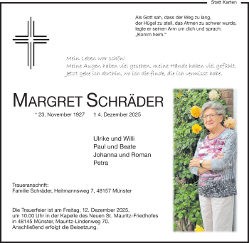 Anzeige von Margret Schräder 