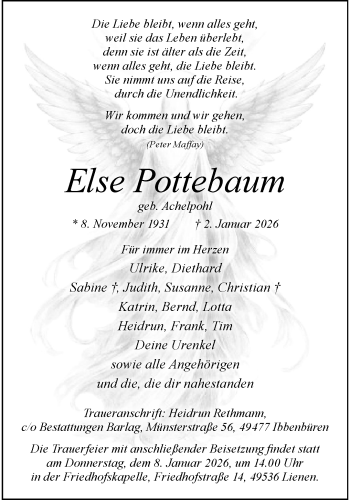 Anzeige von Else Pottebaum 
