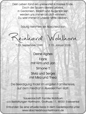 Anzeige von Reinhard Wohlhorn 