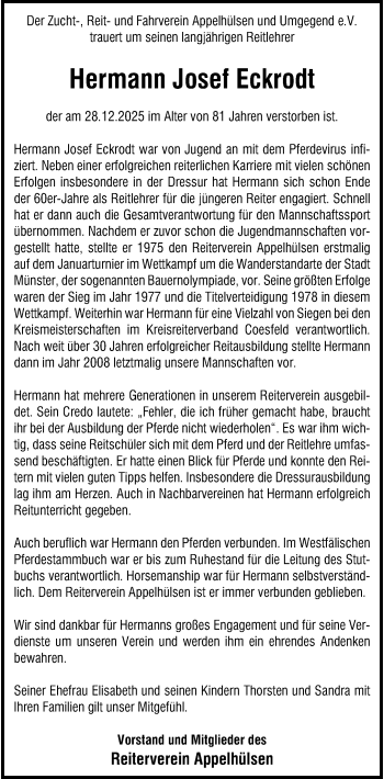 Anzeige von Hermann Josef Eckrodt 