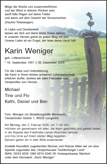 Anzeige von Karin Weniger 