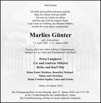 Anzeige von Marlies Günter 