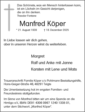 Anzeige von Manfred Köper 