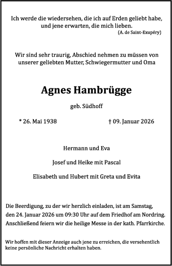 Anzeige von Agnes Hambrügge 