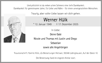 Anzeige von Werner Hülk 