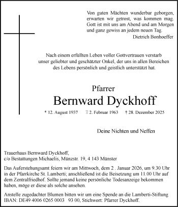 Anzeige von Bernward Dyckhoff 